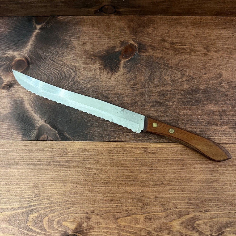 VTG Ekco‎ Stainless USA Serrated Utility/Bread Knife Wood Handle Brass Rivets